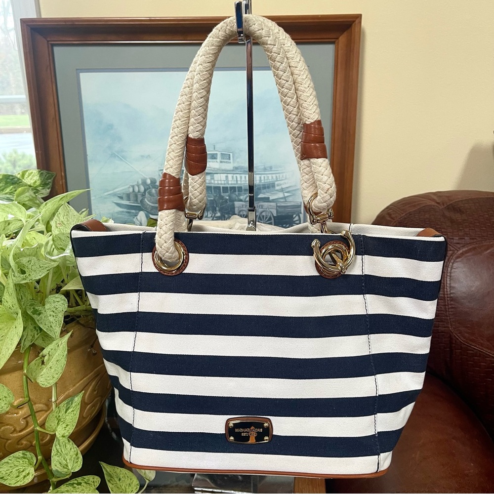 Michael Kors Navy and White Striped Tote